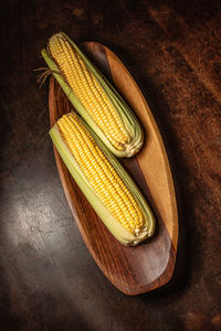 High angle view of corn on table