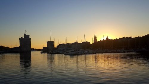 View of city at sunset
