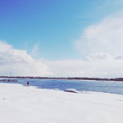 Scenic view of lake against sky during winter