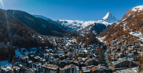 High angle view of townscape against sky