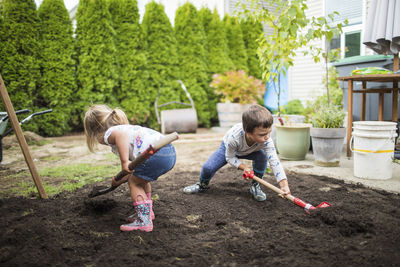 Children playing on plants