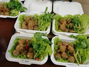 High angle view of salad in plate on table