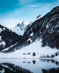 Scenic view of snowcapped mountains against sky