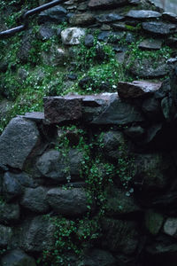 Old stone wall in cemetery