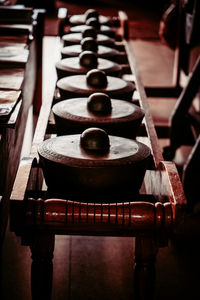 Close-up of wooden musical instrument on table
