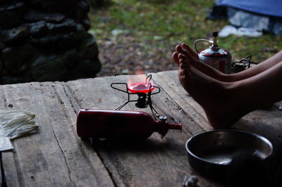 Close-up high angle view of red box