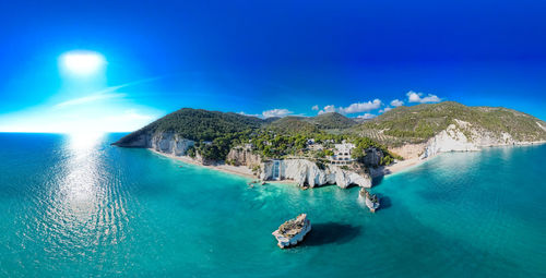 Panoramic view of sea against blue sky