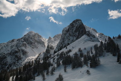 Scenic view of snowcapped mountains against sky