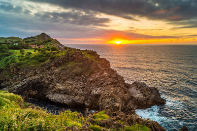 Scenic view of sea against sky during sunset