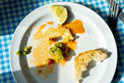 High angle view of breakfast served in plate