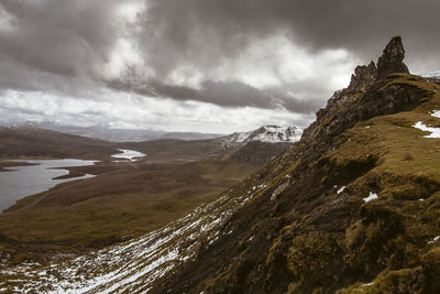 Scenic view of mountains against cloudy sky