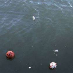 High angle view of balls in calm water