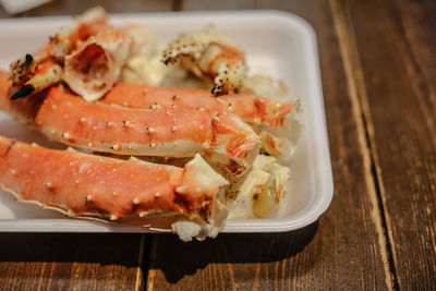 Close-up of seafood in plate on table