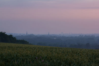 Scenic view of field against sky during sunset