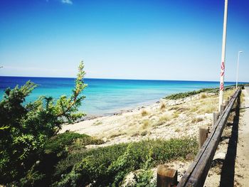 Scenic view of sea against clear blue sky