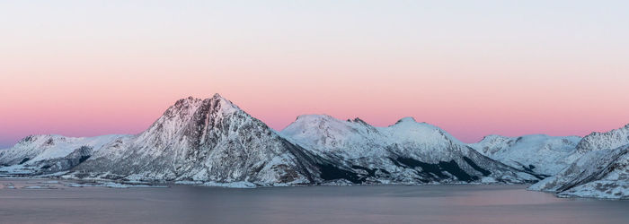 Scenic view of mountains against sky during sunset