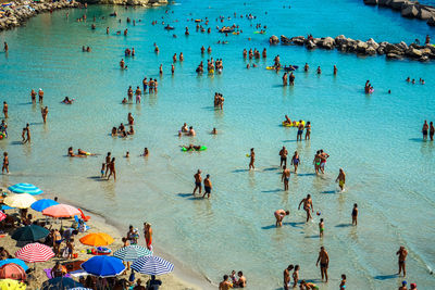 High angle view of people at beach