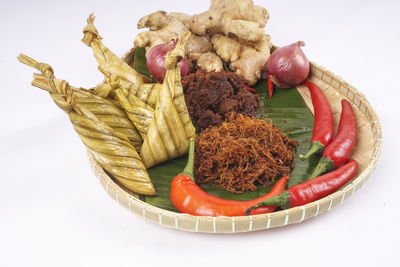 High angle view of fruits in plate