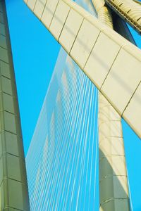 Low angle view of modern building against blue sky