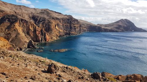 Sao lourenco madeira scenic view of sea and mountains against sky