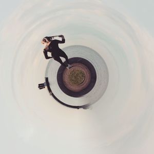 High angle view of man in water