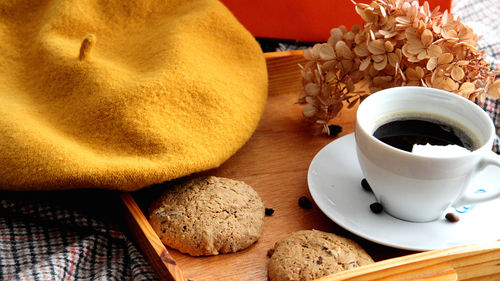 Close-up of coffee cup on table