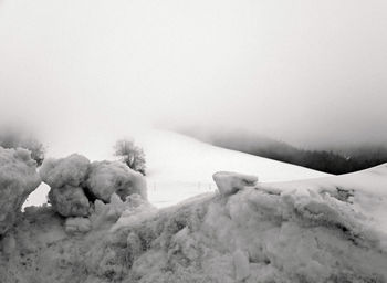 Snow covered landscape against sky