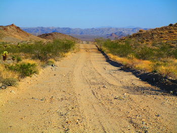 Dirt road amidst landscape against sky