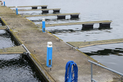 High angle view of pier over lake