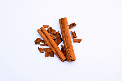 High angle view of bread on white background