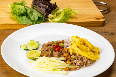 Close-up of food in plate on table