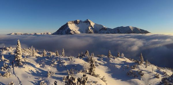 Scenic view of snowcapped mountains against sky