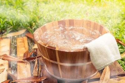 Close-up of ice cream in bowl on table