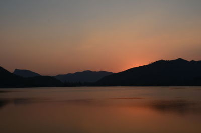 Scenic view of lake against sky during sunset