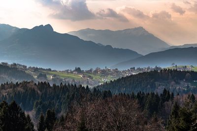 Panoramic view of mountains against sky during sunset