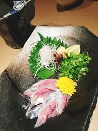 High angle view of flowers in plate