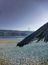 Scenic view of beach against clear sky