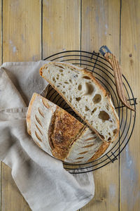 High angle view of bread in basket on table