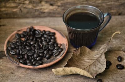 Close-up of coffee cup on table