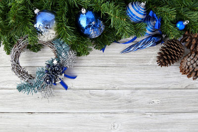 Directly above shot of christmas decorations on table