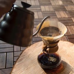 High angle view of coffee on table