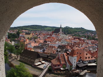 High angle view of townscape against sky