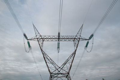 Low angle view of electricity pylon against sky