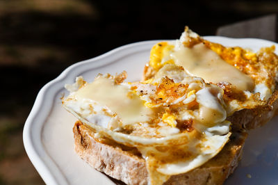 High angle view of bread in plate on table