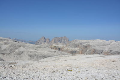 Scenic view of desert against clear blue sky