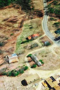 High angle view of stone wall