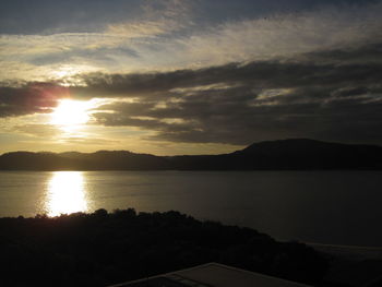 Scenic view of lake against sky during sunset