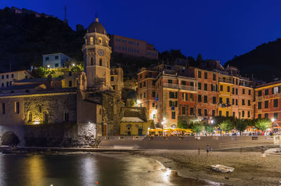 Illuminated buildings at night