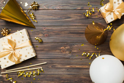 High angle view of christmas decoration on table