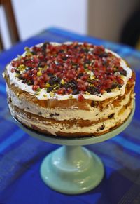 High angle view of cake on table